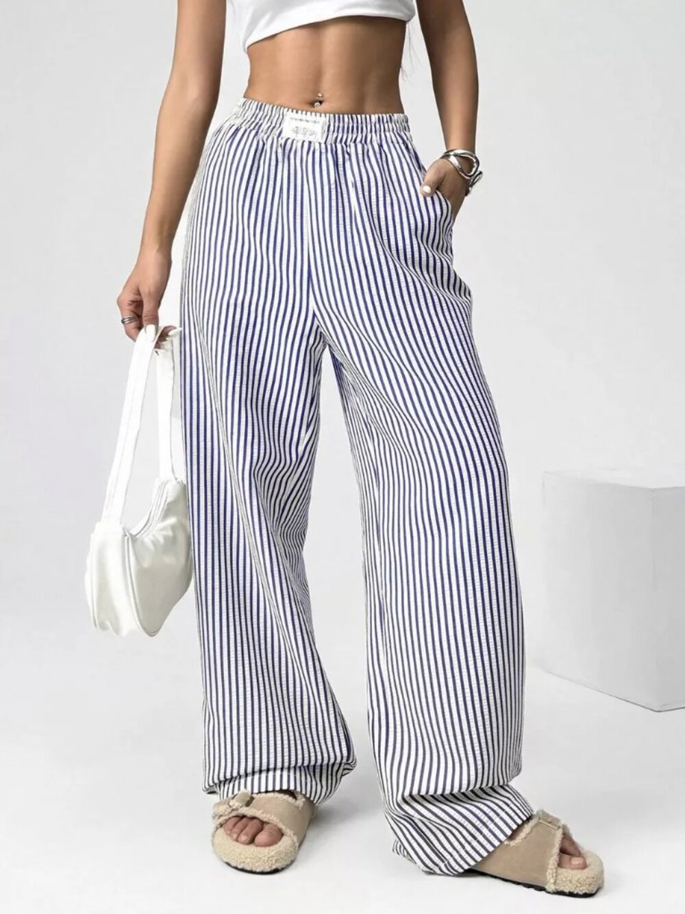 Striped High-Waisted Wide Leg Pants